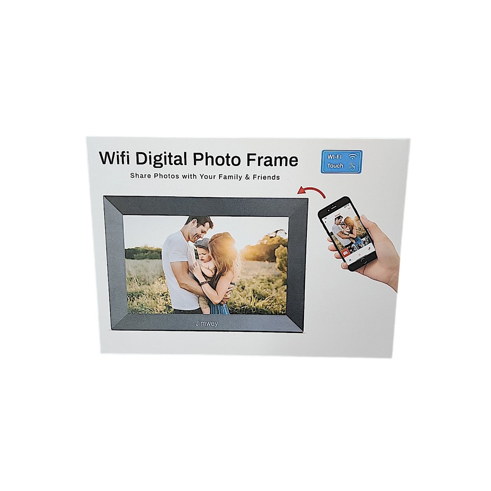 Jimwey Digital Photo Frame 10" Black WiFi Touch Screen 105T Frameo Smart App NEW